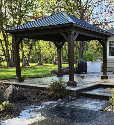 Outdoor pavilion over a patio